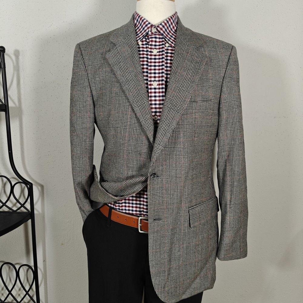 Brooks Brothers 346 Men's Flannel Sport Coat Blazer Two Button Plaid Wool 40R